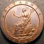 1797 British penny value, George III, cartwheel, 11 leaves