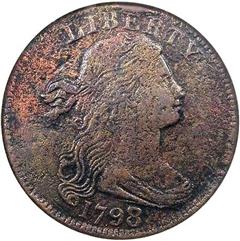 1798 US penny value, draped bust, 8 over 7