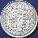 1820 UK sixpence value, George III, I over S in HONI