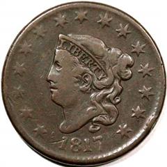 1817 USA penny value, coronet head, 15 stars