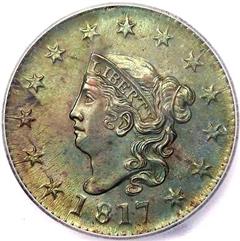 1817 USA penny value, coronet head, 13 stars