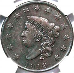 1819 USA penny value, coronet head, small date
