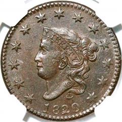 1820 USA penny value, coronet head, 20 over 19