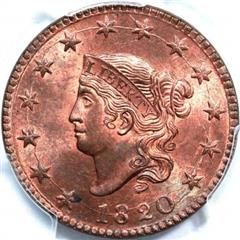 1820 USA penny value, coronet head, large date