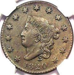 1820 USA penny value, coronet head, small date