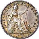 1822 UK farthing value, George IV, raised midribs