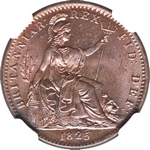 1825 UK farthing value, George IV, 5 over higher 5
