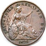 1825 UK farthing value, George IV, raised midribs