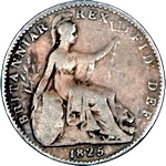 1825 UK farthing value, George IV, D over U