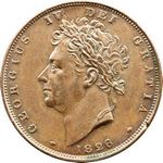 1826 UK farthing value, George IV, laureate head