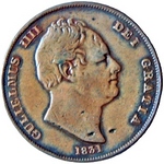 1831 UK penny value, William IV, W.W on truncation