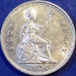 1836 UK fourpence (groat) value, William IV, closer colon