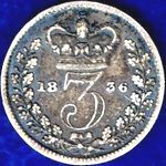 1836 UK threepence value, William IV