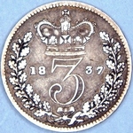 1837 UK threepence value, William IV