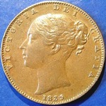 1839 UK farthing value, Victoria, young head, 2 prong trident