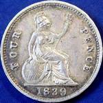 1839 UK fourpence (groat) value, Victoria, young head