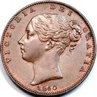 1840 UK farthing value, Victoria, young head, DEF: