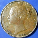 1841 UK farthing value, Victoria, young head, inverted V's for A's