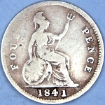 1841 UK fourpence (groat) value, Victoria, young head