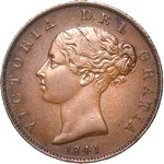 Queen Victoria era UK halfpenny values, young head, pg1 (1838 to 1852)