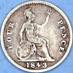 1843 UK fourpence (groat) value, Victoria, young head