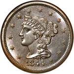 1844 USA one cent value, braided hair