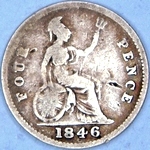1846 UK fourpence (groat) value, Victoria, young head