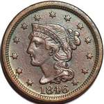 1846 USA one cent value, braided hair, medium date