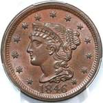1846 USA one cent value, braided hair, tall date
