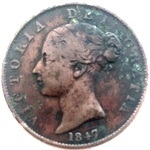 1847 UK halfpenny value, Victoria, young head
