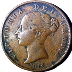 1848 UK halfpenny value, Victoria, young head