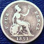 1851 UK fourpence (groat) value, Victoria, young head