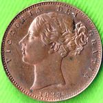 1853 UK farthing value, Victoria, young head, ww incuse
