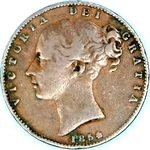 1854 UK farthing value, Victoria, young head