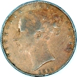 1855 UK farthing value, Victoria, young head, ww incuse