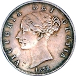 1858 UK halfpenny value, Victoria, young head, small date
