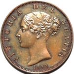 1860 UK halfpenny value, Victoria, young head