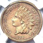 1860 US Indian Head penny, pointed bust