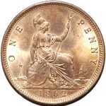 1862 UK penny value, Victoria, bun head