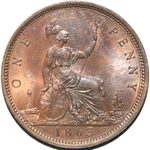 1863 UK penny value, Victoria, bun head