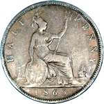 1865 UK halfpenny value, Victoria, bun head