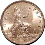 1865 UK penny value, Victoria, bun head