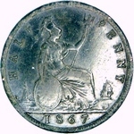 1867 UK halfpenny value, Victoria, bun head