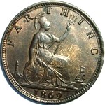 1869 UK farthing value, Victoria, bun head