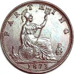 1873 UK farthing value, Victoria, bun head
