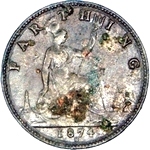 1874 h UK farthing value, Victoria, bun head, G over sideways G