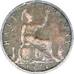 1874 (L) UK halfpenny value, Victoria, bun head