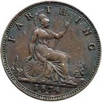 1874 h UK farthing value, Victoria, bun head