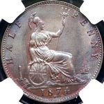1874 H UK halfpenny value, Victoria, bun head
