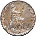 1875 h UK penny value, Victoria, bun head